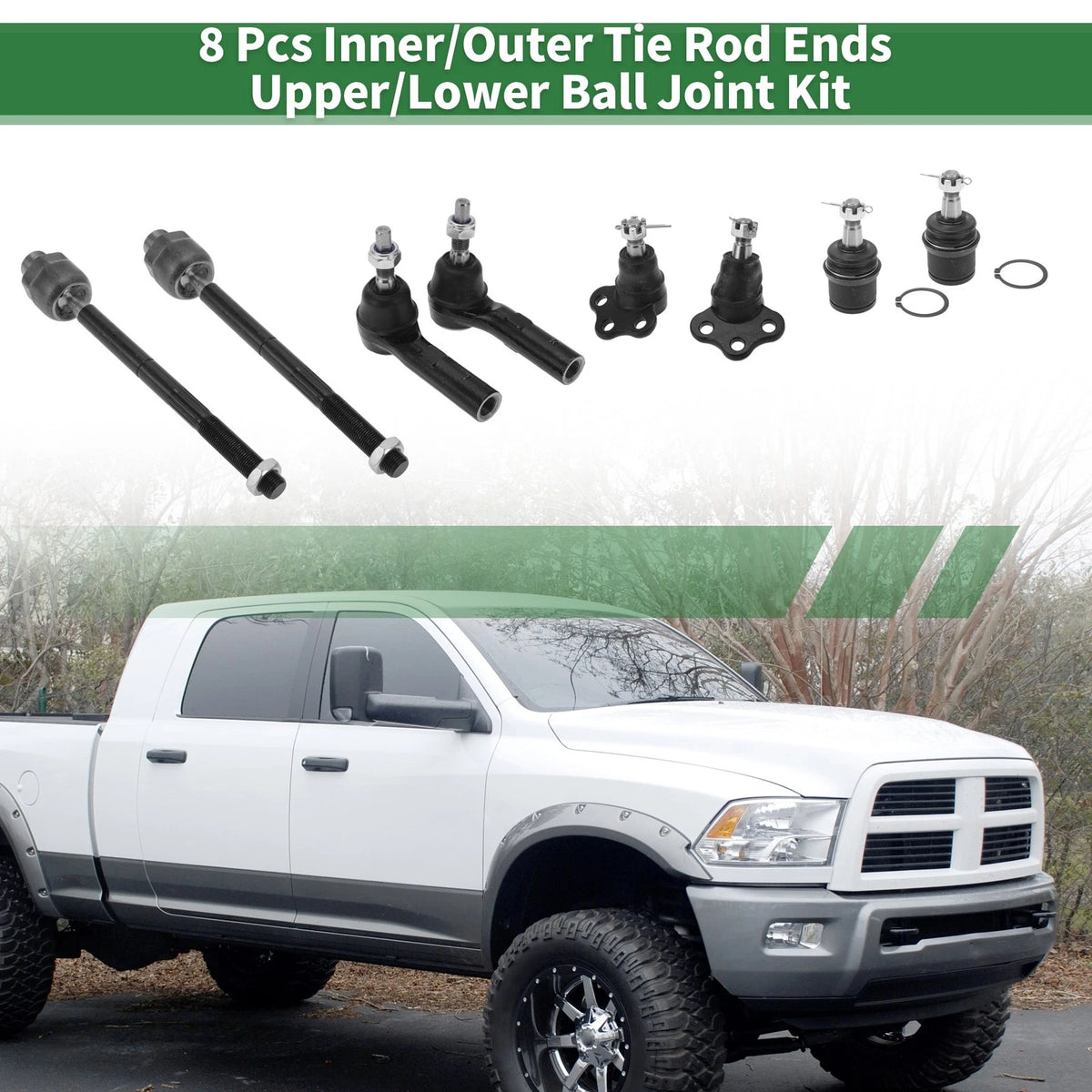 8 Pcs Tie Rod Ends & Ball Joints for Dodge Dakota (2005-2011)