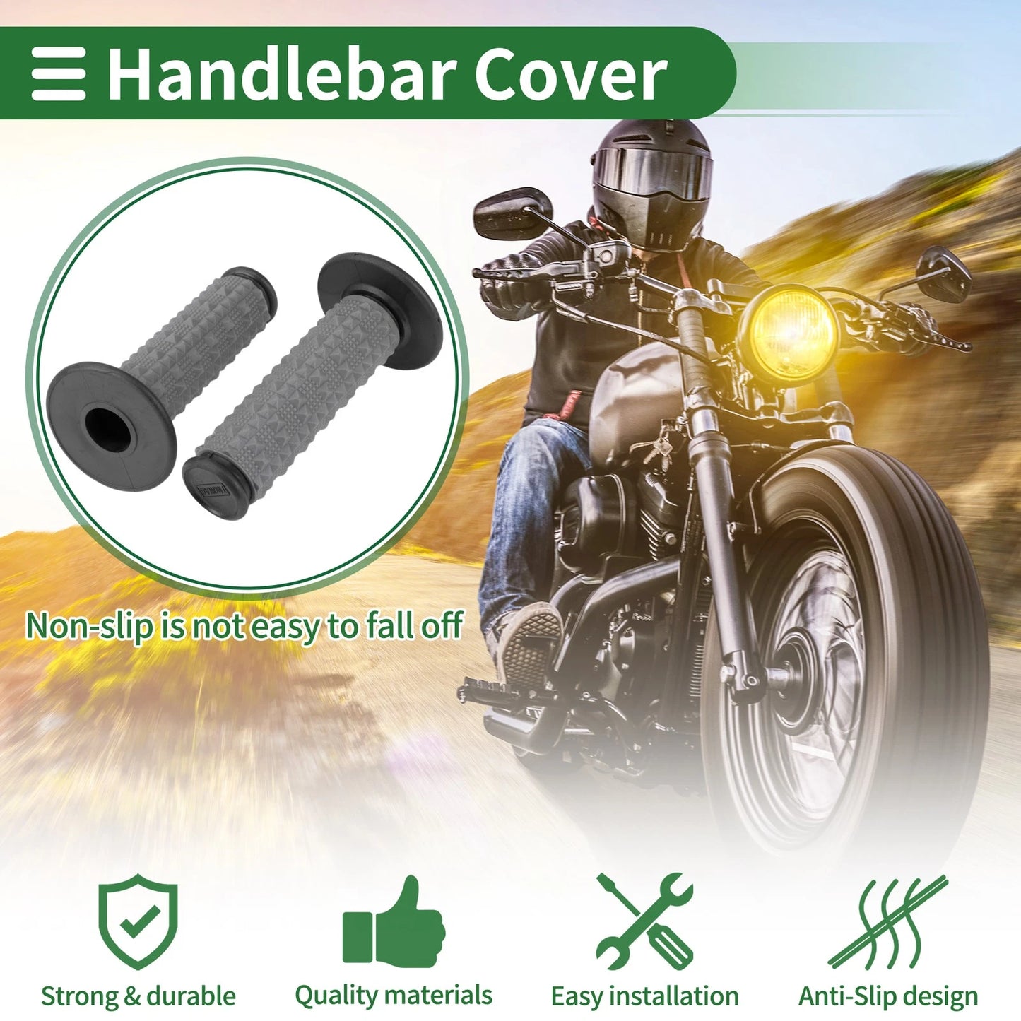 Hand Grips Cover Kit Rubber Black Texture / 7/8" 22mm for Motorcycle