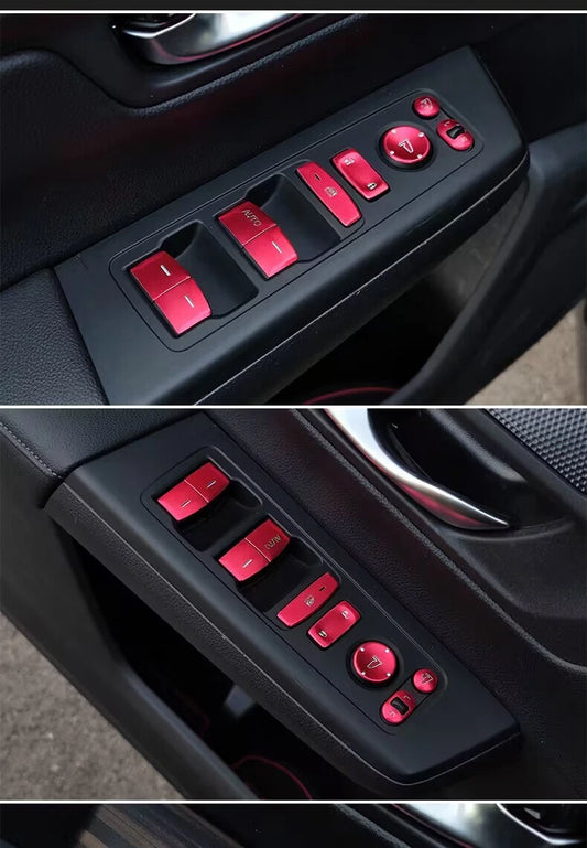 13Pcs Red Alloy Door Window Lift Button Trim for Honda CRV (2023–2024)