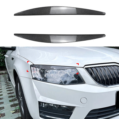2 x Carbon Look Front Headlight Eyelid Trim for Skoda Octavia (2015-2017)