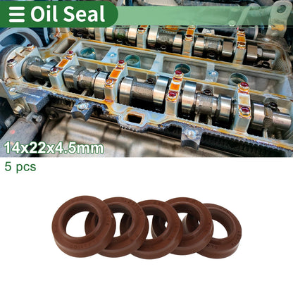 Oil Seal Rotary Shaft Seal FKM Rubber 14x22x4.5mm Brown 5 Pcs