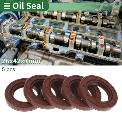 Oil Seal 26x42x7mm Rotary Shaft Seal FKM Brown 5 Pcs