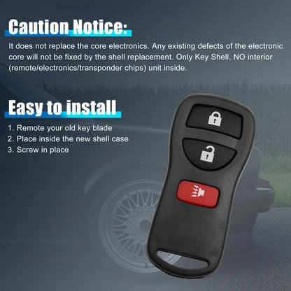 Key Fob Shell Case for Nissan Xterra 2005-2015 3 Button Black