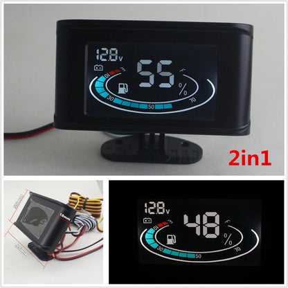 12V/24V Universal Fuel Level Gauge Meter & Digital Voltmeter for Car/Truck
