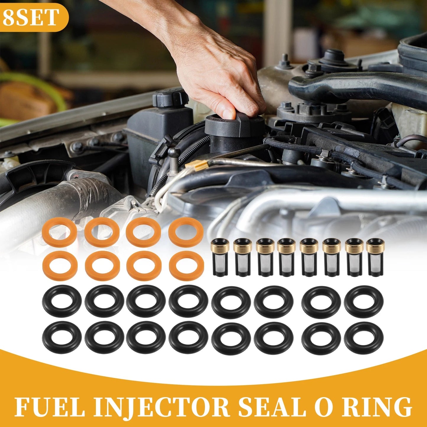 Fuel Injector Seal O-Ring Set for Dodge Dakota (2002) - 8 x NBR Rubber Black