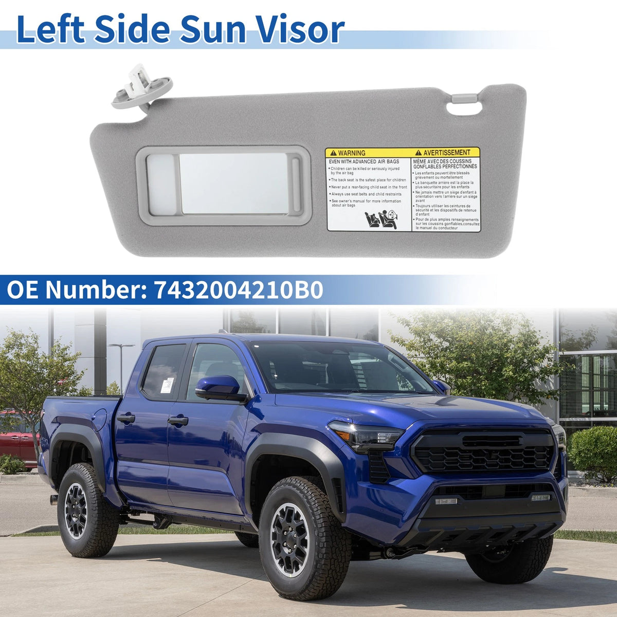 Gray Left Sun Visor w/ Vanity Mirror & Light for Toyota Tacoma (2005-2015)