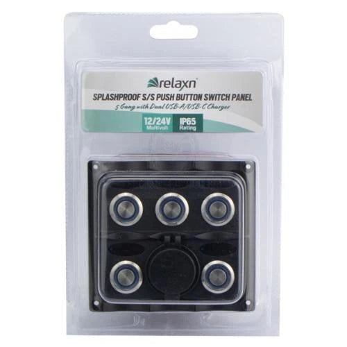 Marine Switch Panel Push Button 5 Gang Splashproof Dual USB & LED Indicator