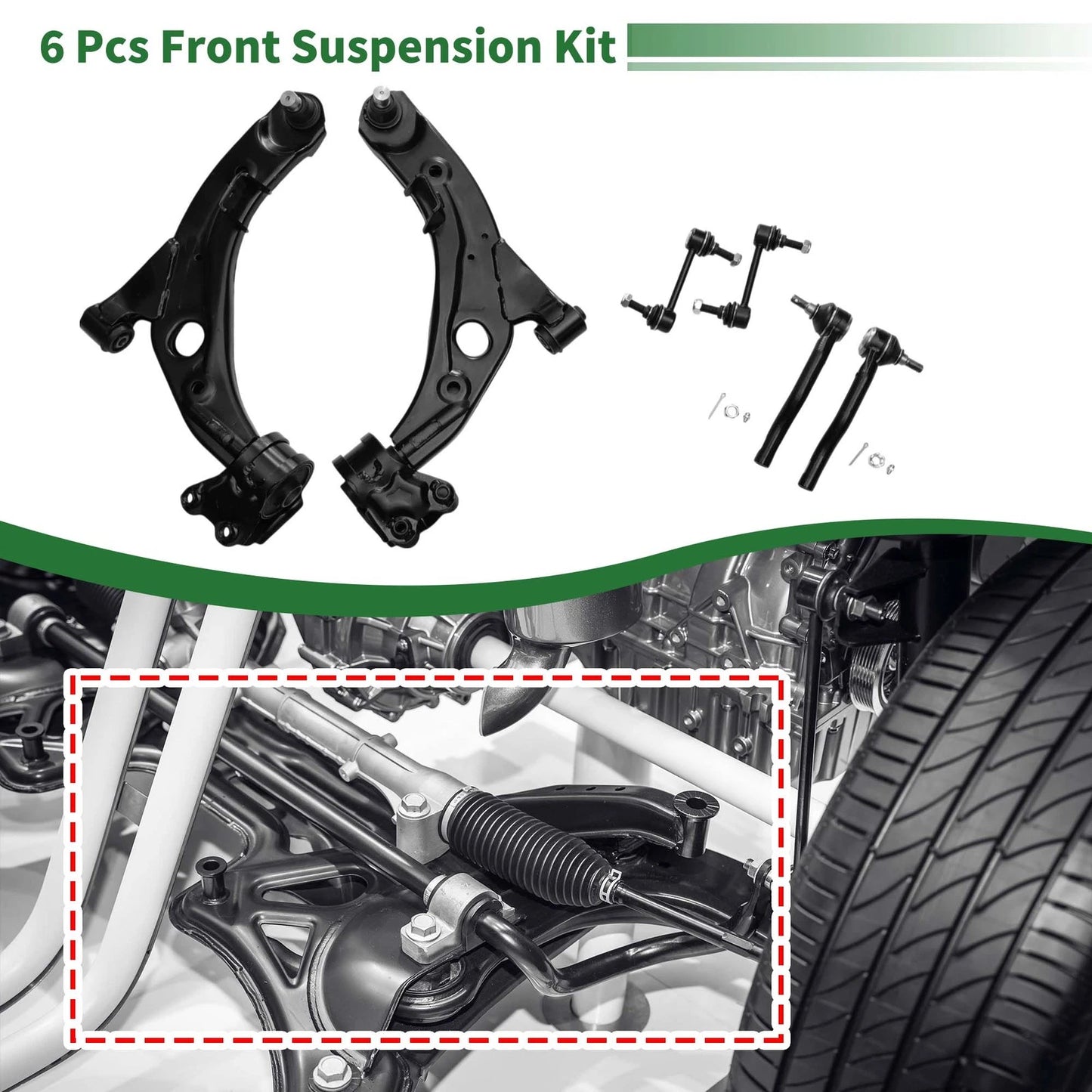 6 Pcs Front Lower Control Arms for Ford Edge (2007-2014)