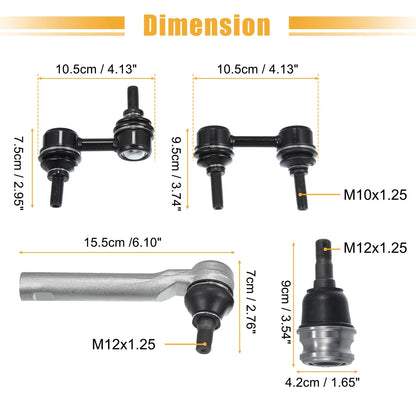 8pcs Front Lower Rear Ball Joints Sway Bar Links Tie Rods for Subaru Forester (2003-2018)