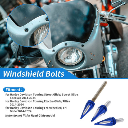 2 x Windshield Bolts for Harley Davidson Touring Street Glide Blue