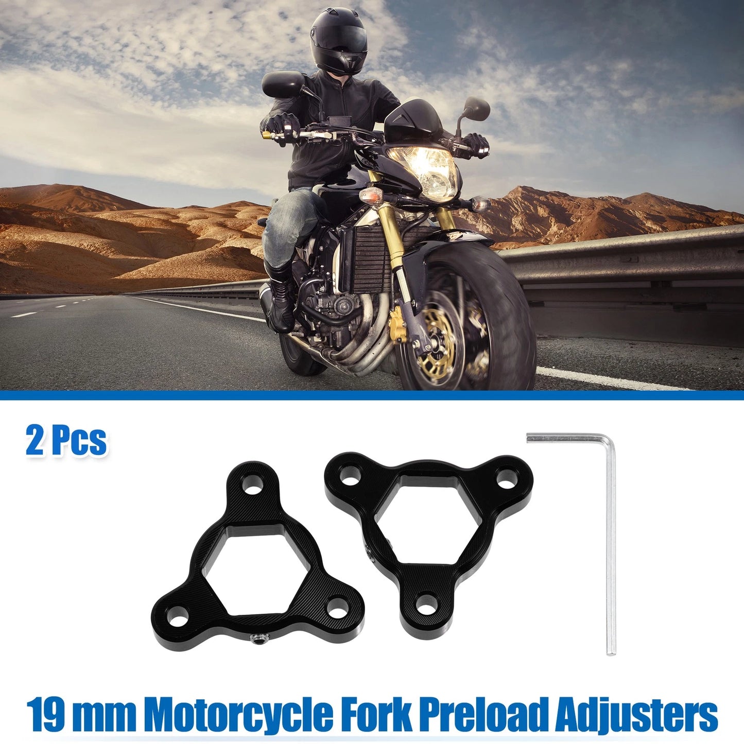 2 x 19mm Fork Preload Adjusters Aluminum Alloy Black for Motorcycle