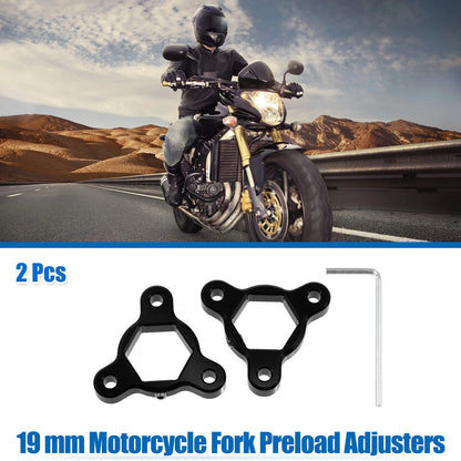 2 x 19mm Fork Preload Adjusters Aluminum Alloy Black for Motorcycle