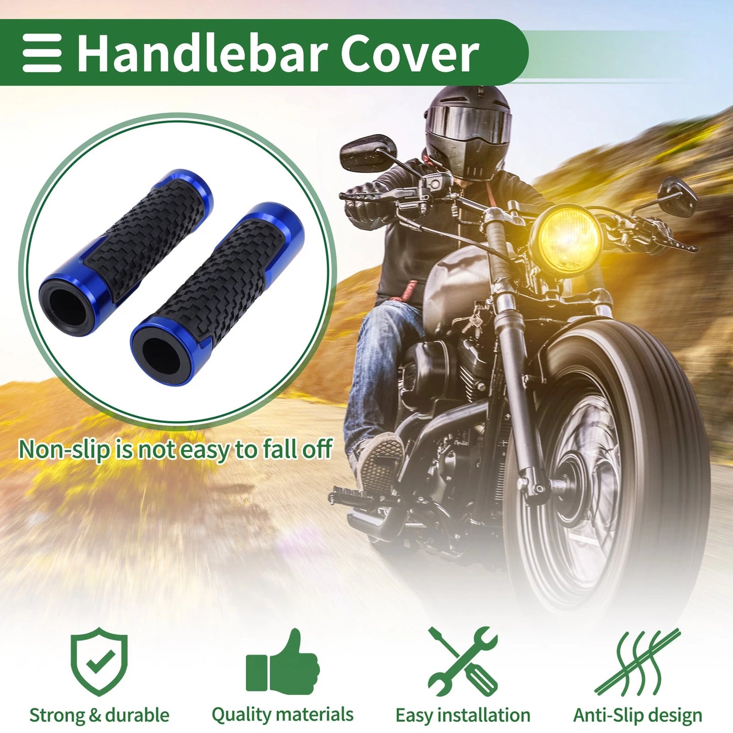 7/8" 22mm Hand Grips Covers Aluminum Alloy Rubber Blue for Motorcycle