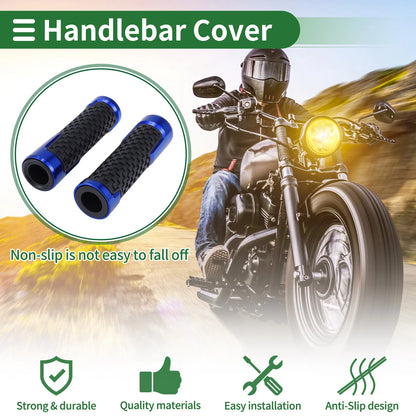 7/8" 22mm Hand Grips Covers Aluminum Alloy Rubber Blue for Motorcycle