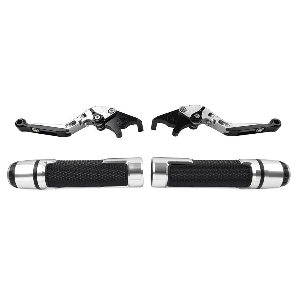 Silver Extendable Brake Clutch Levers & Handlebar Grips for Aprilia Tuono V4