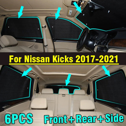 6x Front Side Rear Window Windshield Privacy Sunshade for Nissan Kicks (2017-2021)