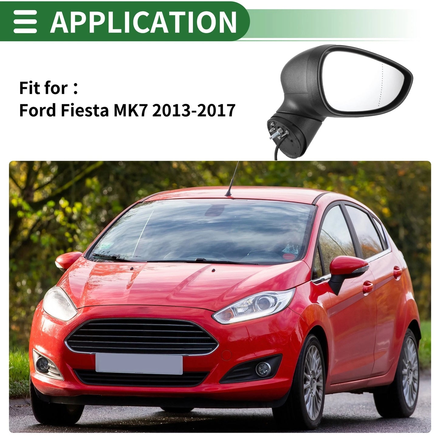 Right Side Door Mirror for Ford Fiesta MK7 (2017-2023) Manual Folding Black