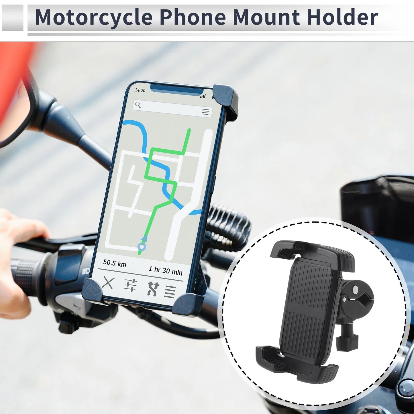Phone Mount Holder 4.7–7.2 for Motorcycle ABS Black