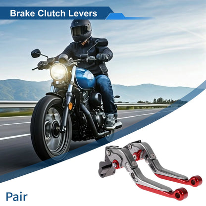 2 x Adjustable Short Long Brake Levers for Kawasaki ER-5 Titanium Red