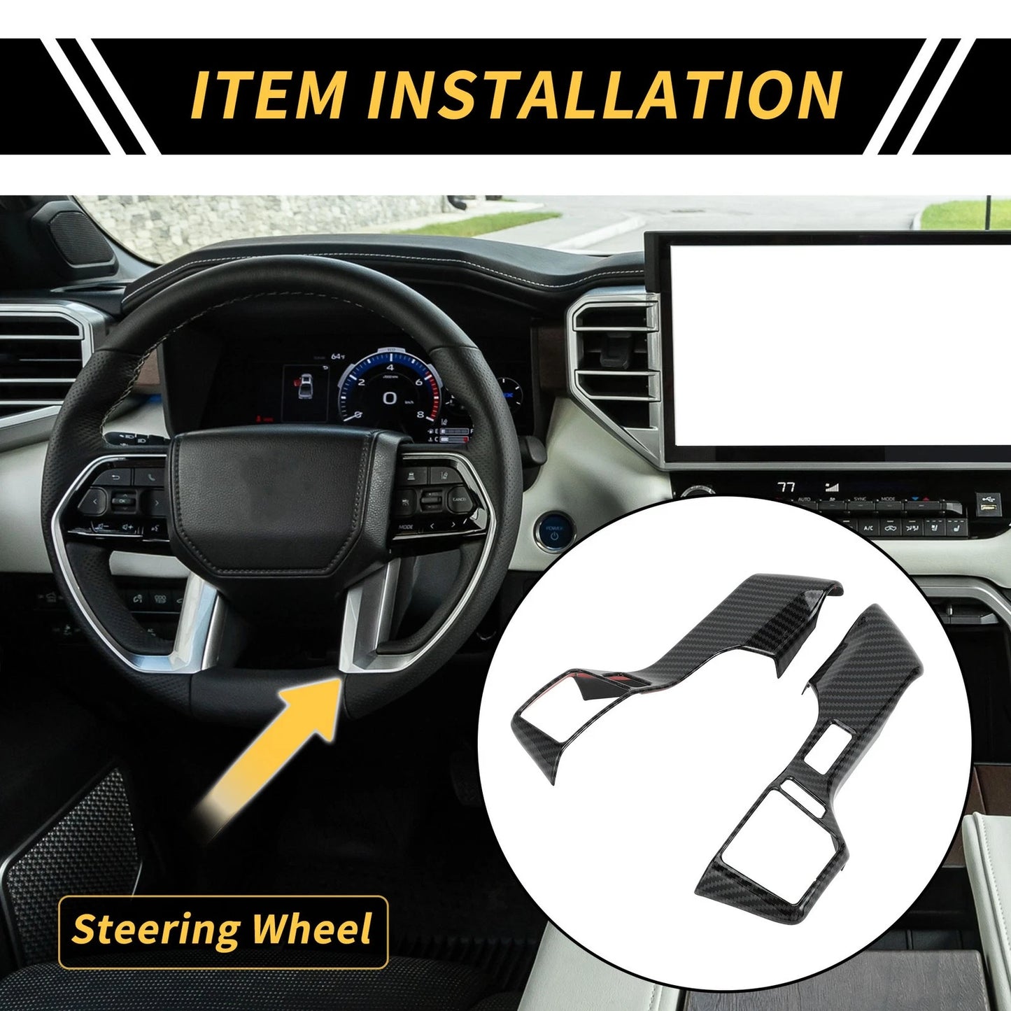 2 x Carbon Fiber Steering Wheel Cover Trims for Toyota Tacoma (2016–2023)