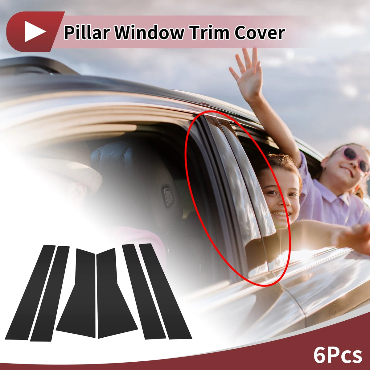 6 x Car Door Pillar Window Trim Black for Acura MDX (2007-2013)