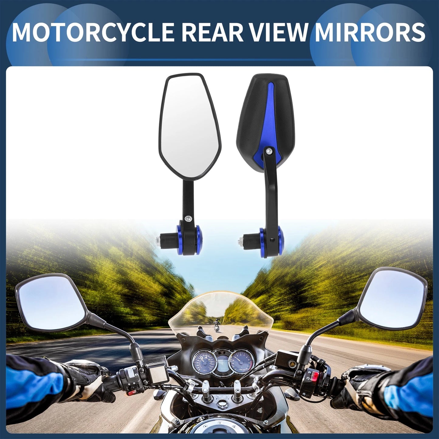 Pair Rear View Mirrors Bar End Side Mount Plastic Aluminum for Motorcycle