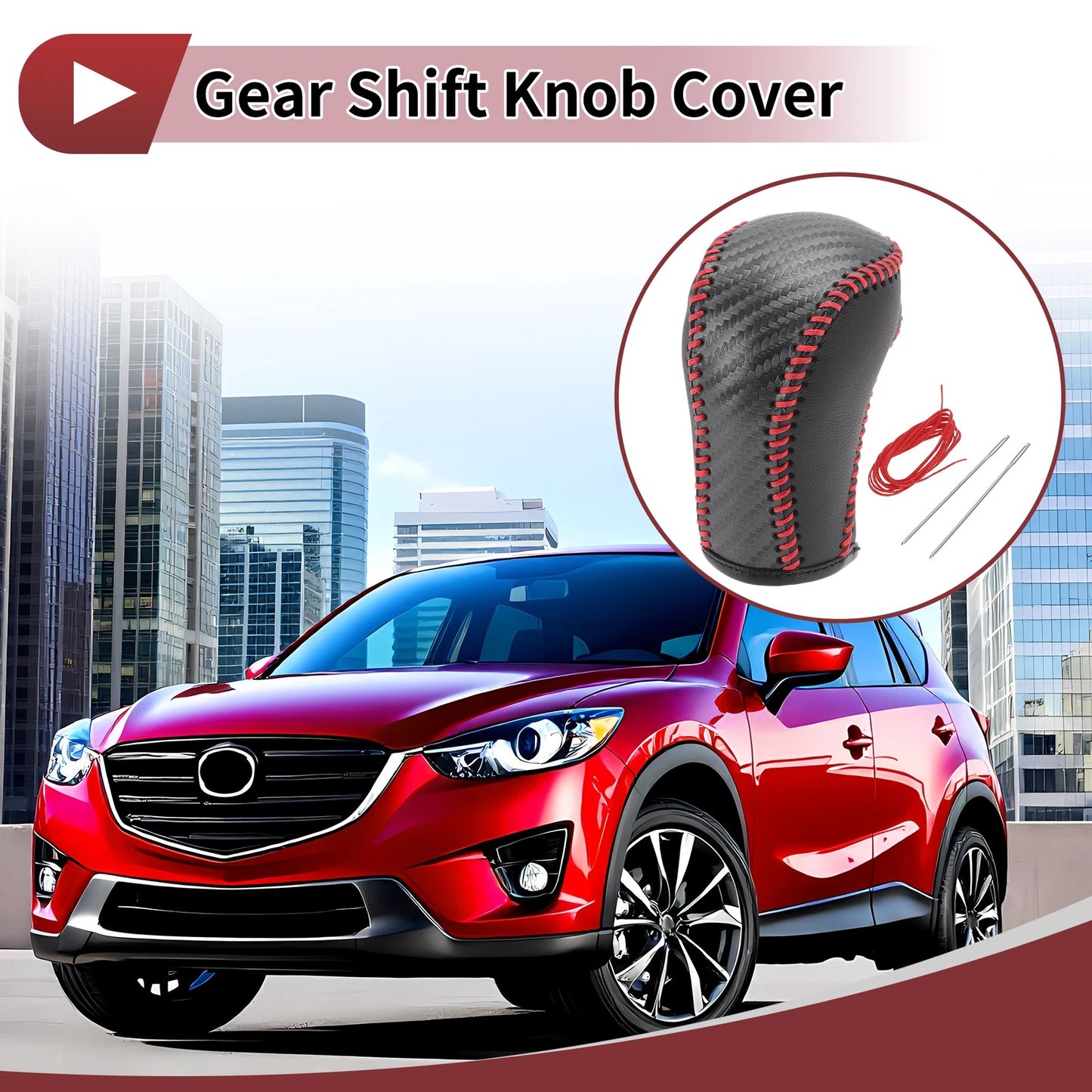 Red Faux Leather Gear Shift Knob Cover for Mazda CX-5 (2012-2023)
