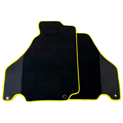 Black Floor Mats for Ferrari F430 2004-2009 - Carbon Fiber Leather, Yellow Trim