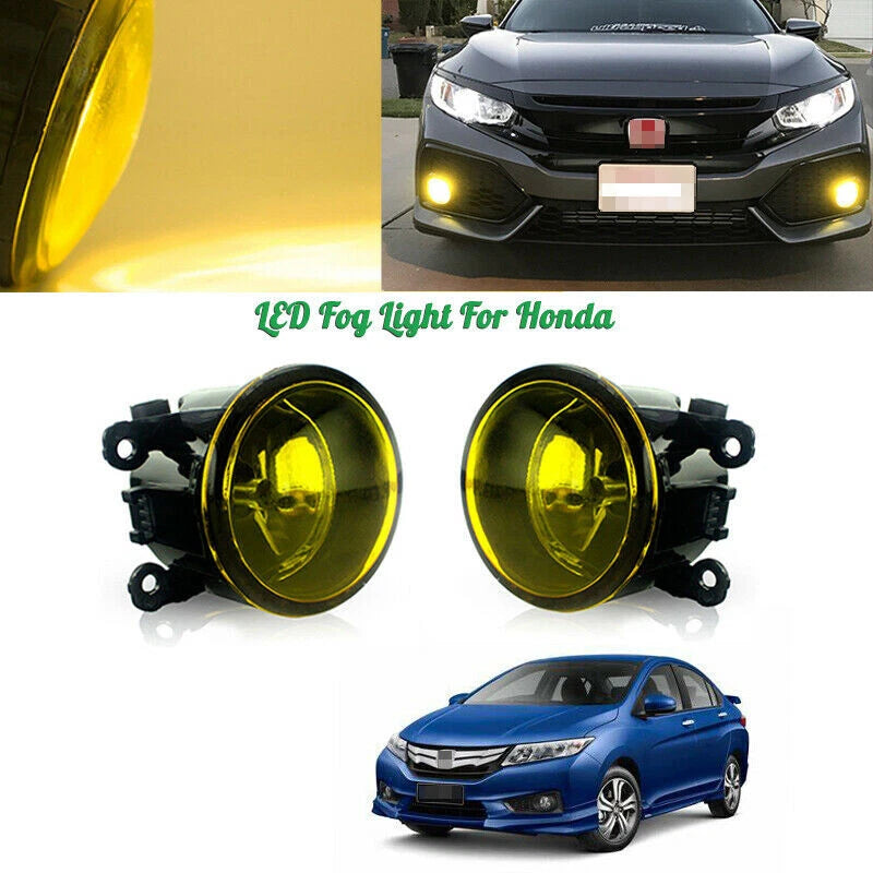 Left & Right Yellow Fog Light Lamps with H11 Bulbs for Acura Honda Ford Nissan Suzuki