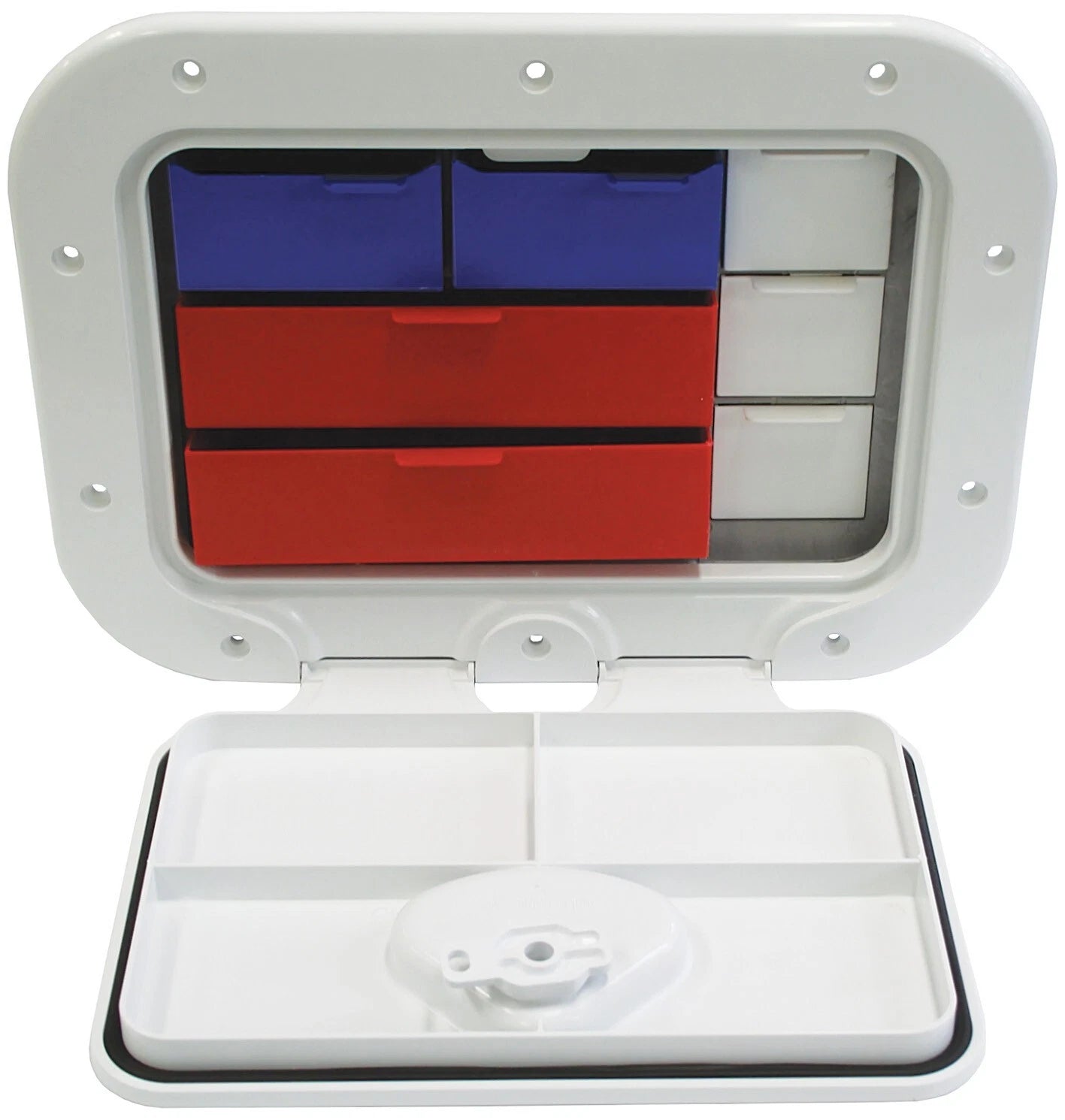 Access Hatch with Storage Box for Caravan/Boat/RV White with Compartments