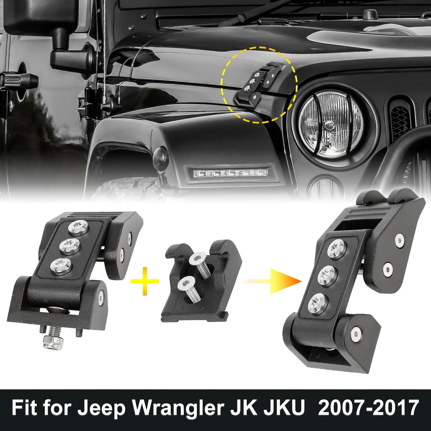2 x Car Hood Latch Lock Kit with Accessories for Jeep Wrangler JK JKU (2007-2017)