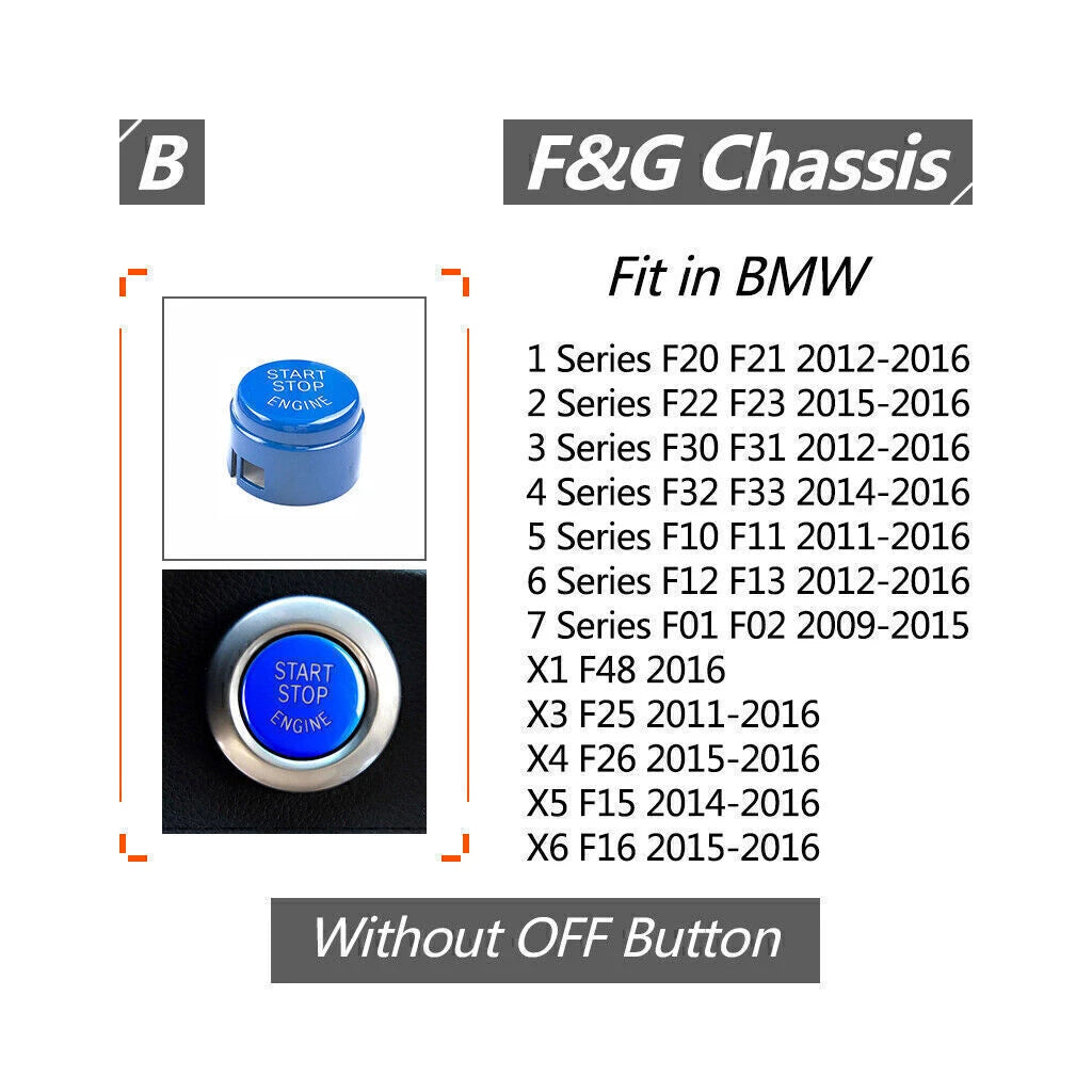 1x Blue Start Stop Engine Button Cover for BMW 1/2/3/5 Series X3 X5 X6 (2000-2023)