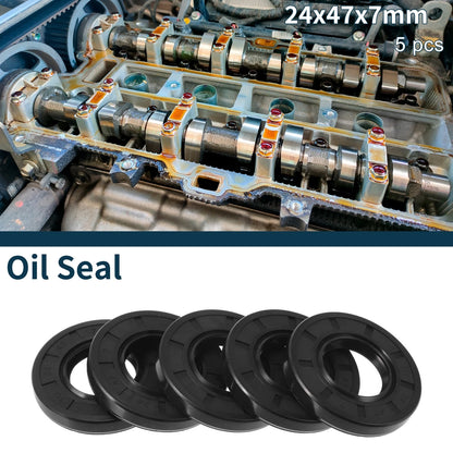 Oil Seal Rotary Shaft Seal 24x47x7mm NBR Rubber Black 5 Pcs for Make Model