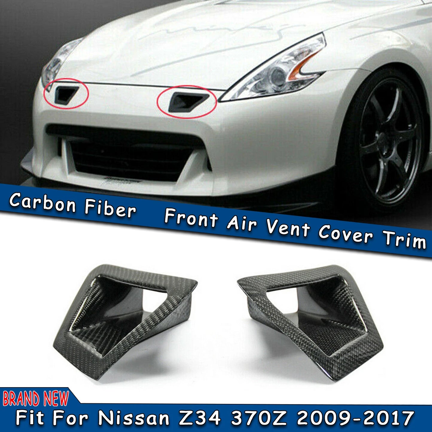 2 x Carbon Fiber Front Bumper Side Air Vent Duct Covers for Nissan 370Z (2009-2020)
