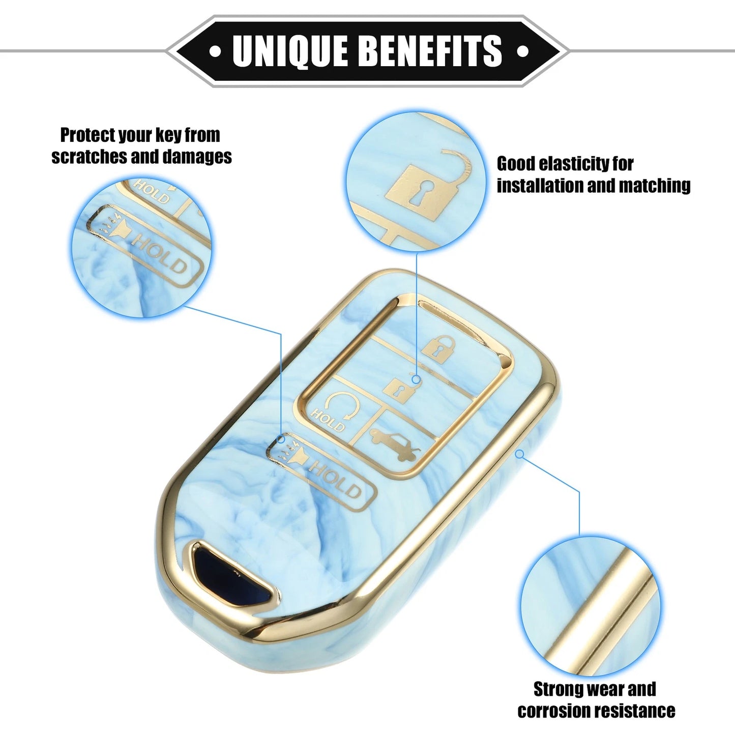 5 x Key Fob Covers for Honda Accord CRV - Porcelain Pattern Soft TPU Blue