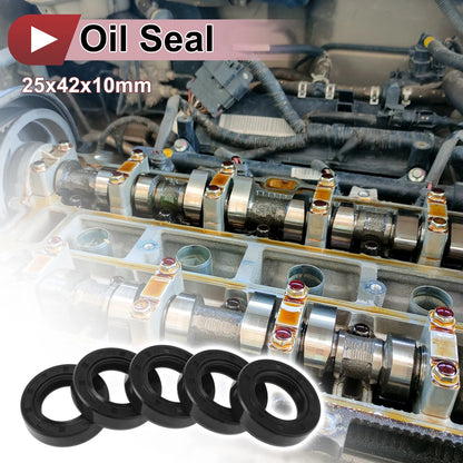 Rotary Shaft Seal 25x42x10mm Nitrile 70D Rubber Black 5 Pcs for MakeModel