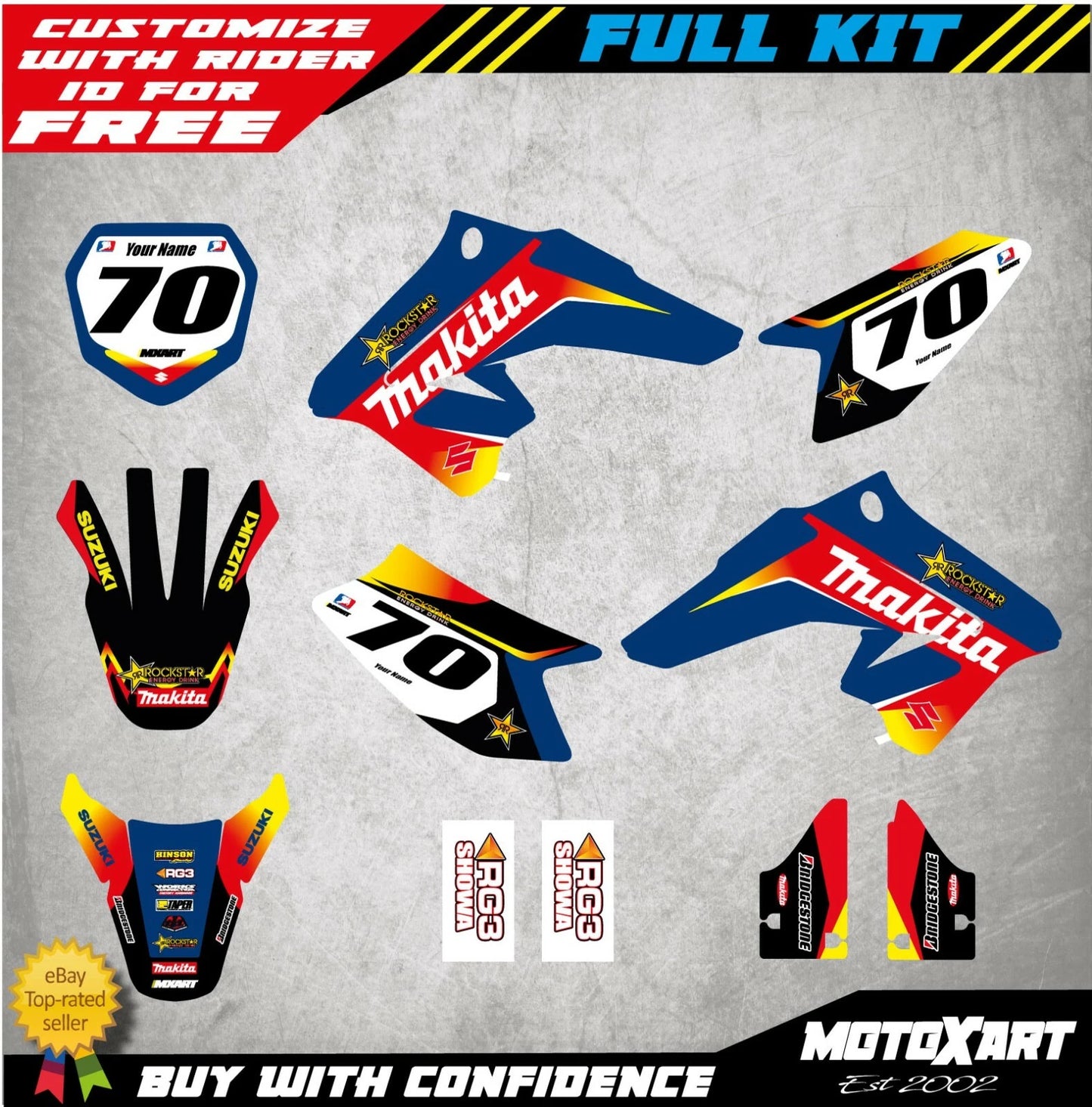 Custom Graphic Kit for Suzuki DRZ 70 (2009-2020) ROCKMAK Style Stickers