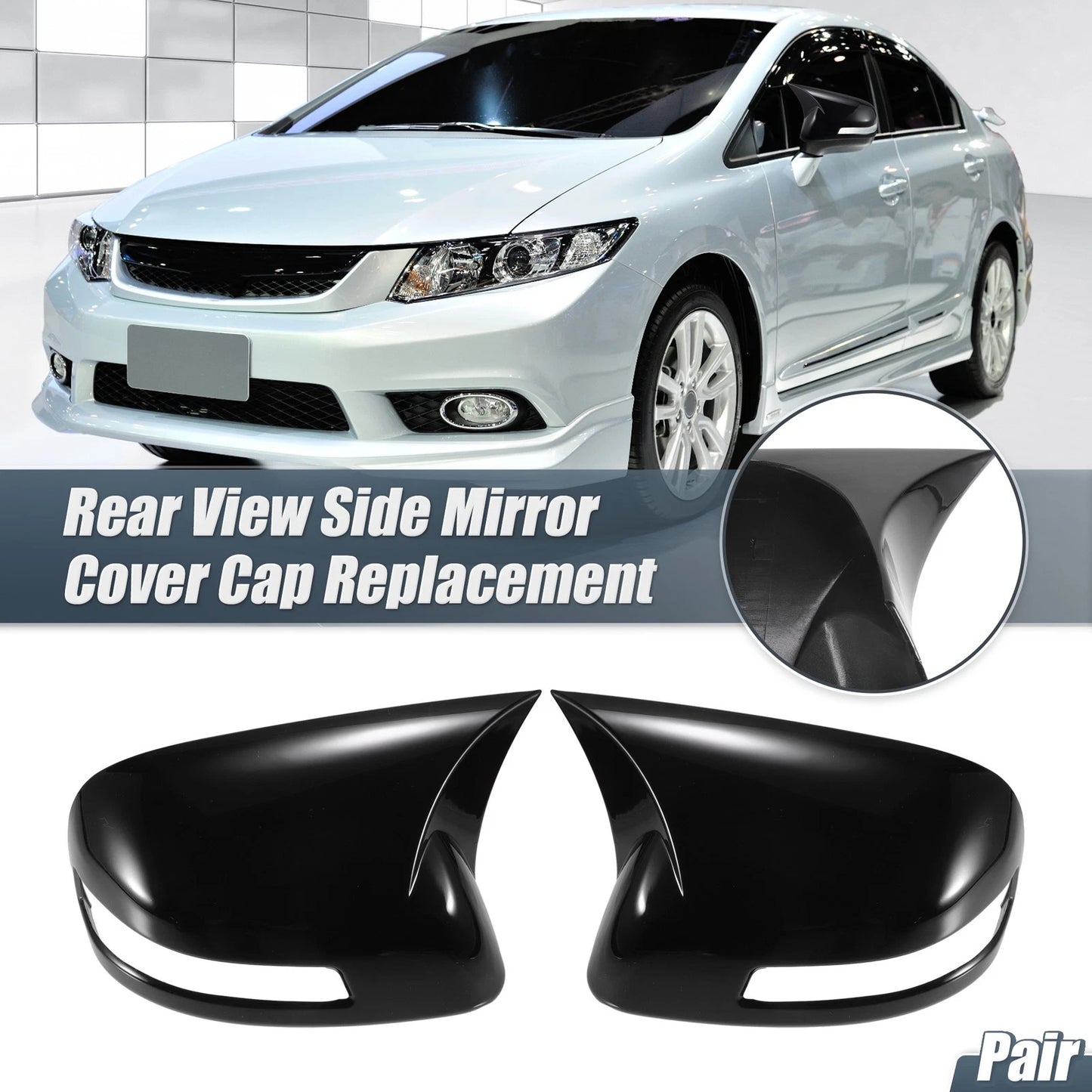 Rearview Mirror Cover Overlay Gloss Black for Honda Civic (2012-2015)