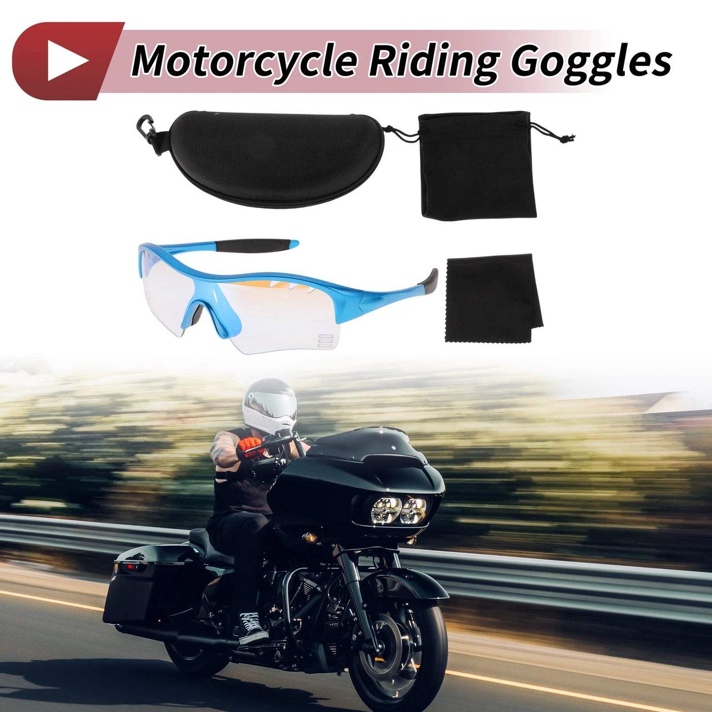 Goggles Light Blue Lens Blue Frame PC TPU Cycling Sunglasses for Motorcycle