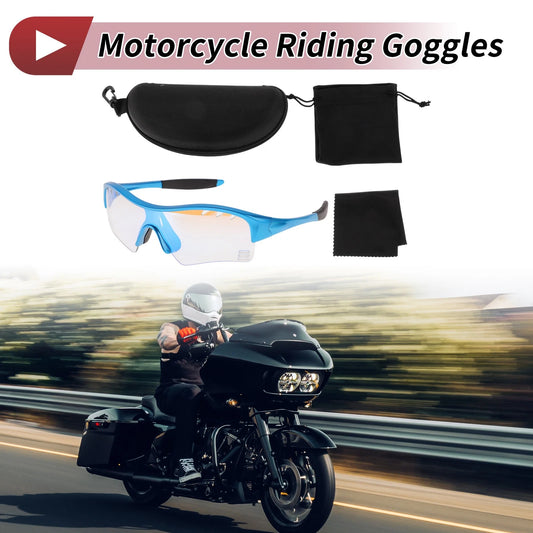 Goggles Light Blue Lens Blue Frame PC TPU Cycling Sunglasses for Motorcycle