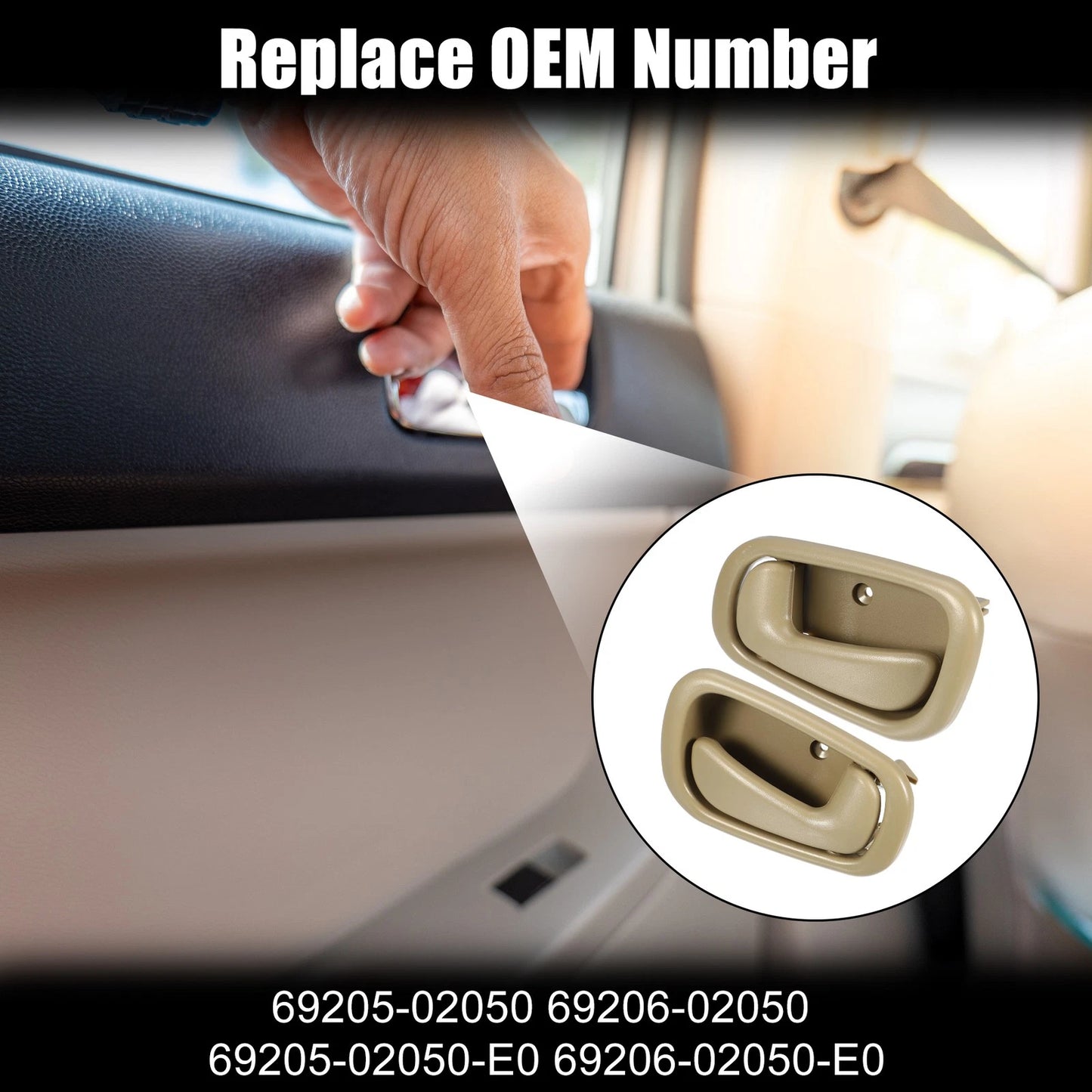 2 x Front Rear Interior Door Handles for Toyota (Beige)