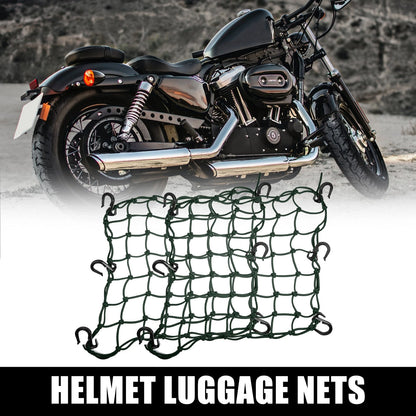 2 x 40x40cm 49 Holes Motorcycle Luggage Cargo Net Bag with 6 Hooks Green