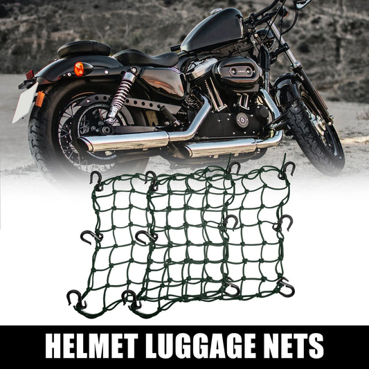2 x 40x40cm 49 Holes Motorcycle Luggage Cargo Net Bag with 6 Hooks Green