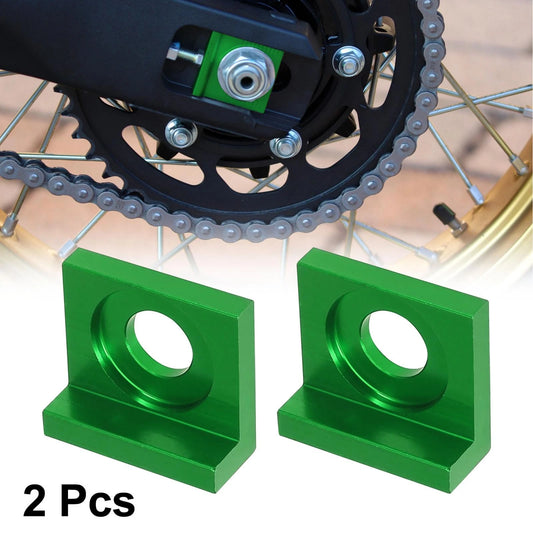 2 x 15mm Hole Dia Chain Adjuster Block Tensioner Green Metal for Motorcycle