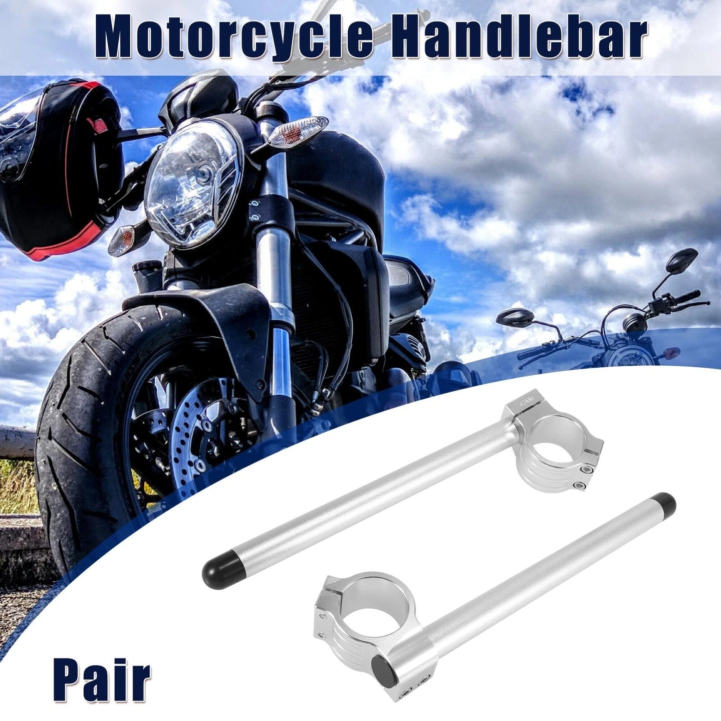 1 Pair 43mm Motorcycle Handlebar Clip Ons Universal Silver Tone