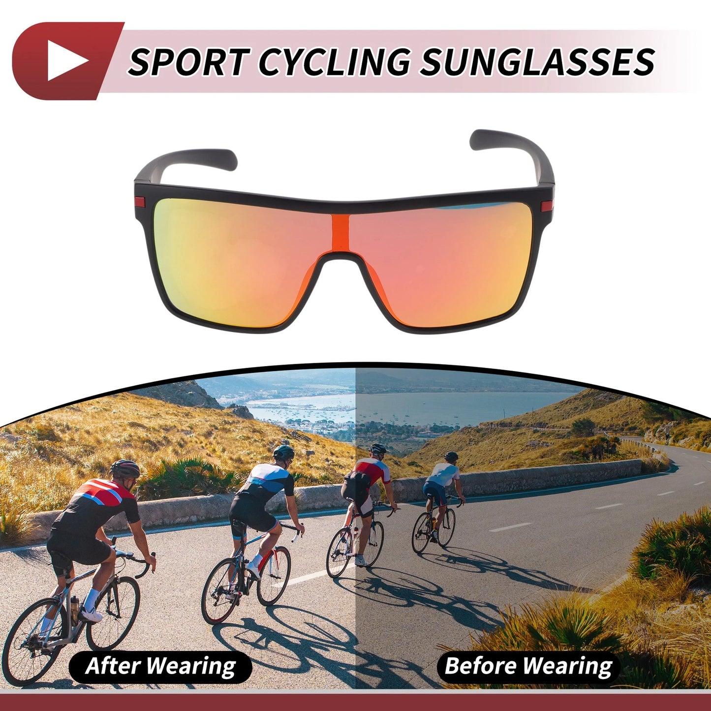 Motorcycle Riding Goggles Red Lens Black Red Frame Tri-Acetyl Cellulos TR90