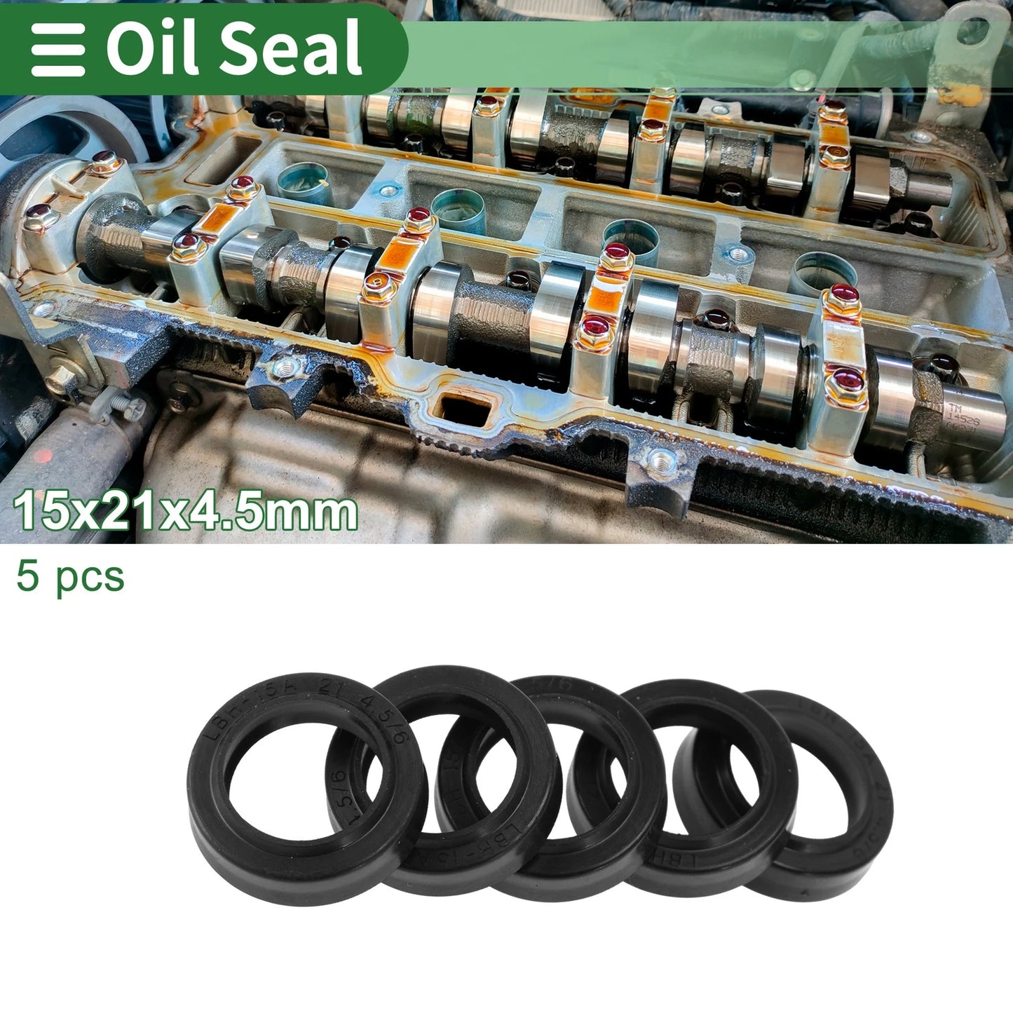 Oil Seal 5 Pcs Rotary Shaft Seal NBR Black 15x21x4.5mm for All Cars