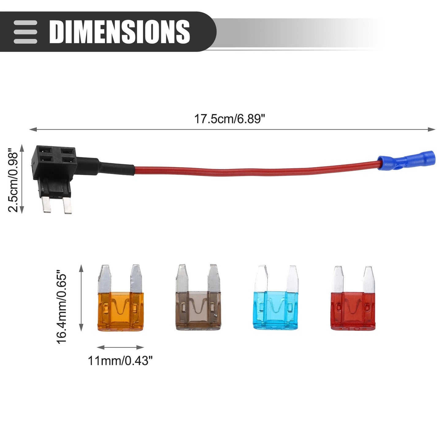 Circuit 12V Mini Fuse Tap w/ 5A 7.5A 10A 15A ATM APM Blade Type Fuse Set