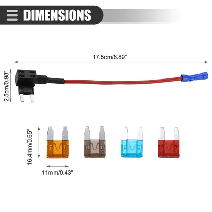 Circuit 12V Mini Fuse Tap w/ 5A 7.5A 10A 15A ATM APM Blade Type Fuse Set