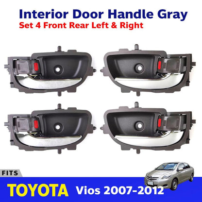 Interior Door Handle Gray+CH Set 4 L+R Fits Toyota Vios Yaris 4D SED 2007-12 D06